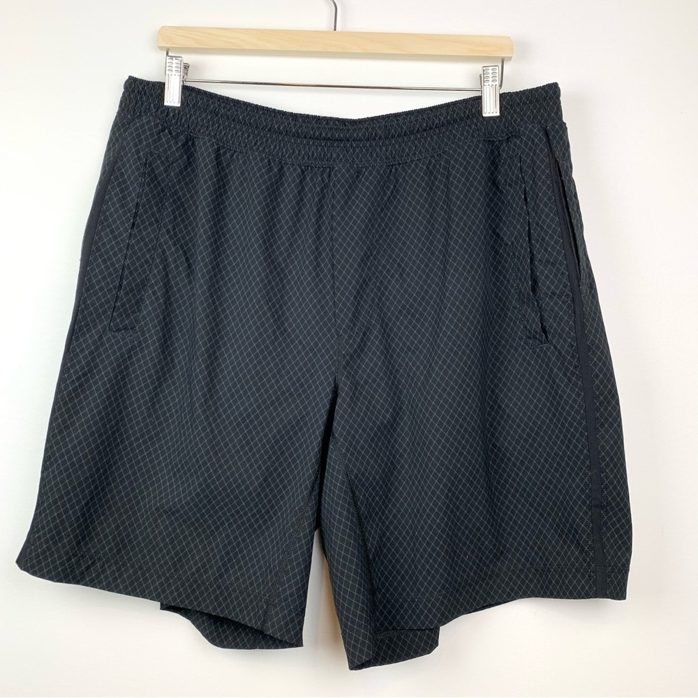 Lululemon Lined Shorts Men’s Black Checkered Squares Sz XXL Pockets Active